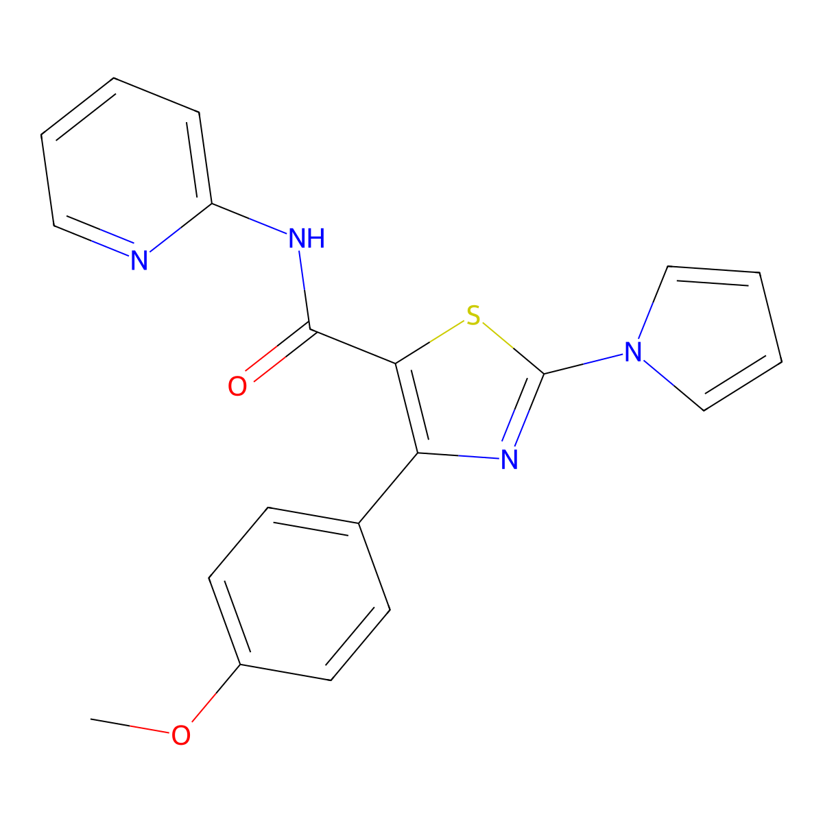 4-(4-methoxyphenyl)-N-(pyridin-2-yl)-2-(1H-pyrrol-1-yl)-1,3-thiazole-5-carboxamide molecular structure, CAS 1282124-00-8