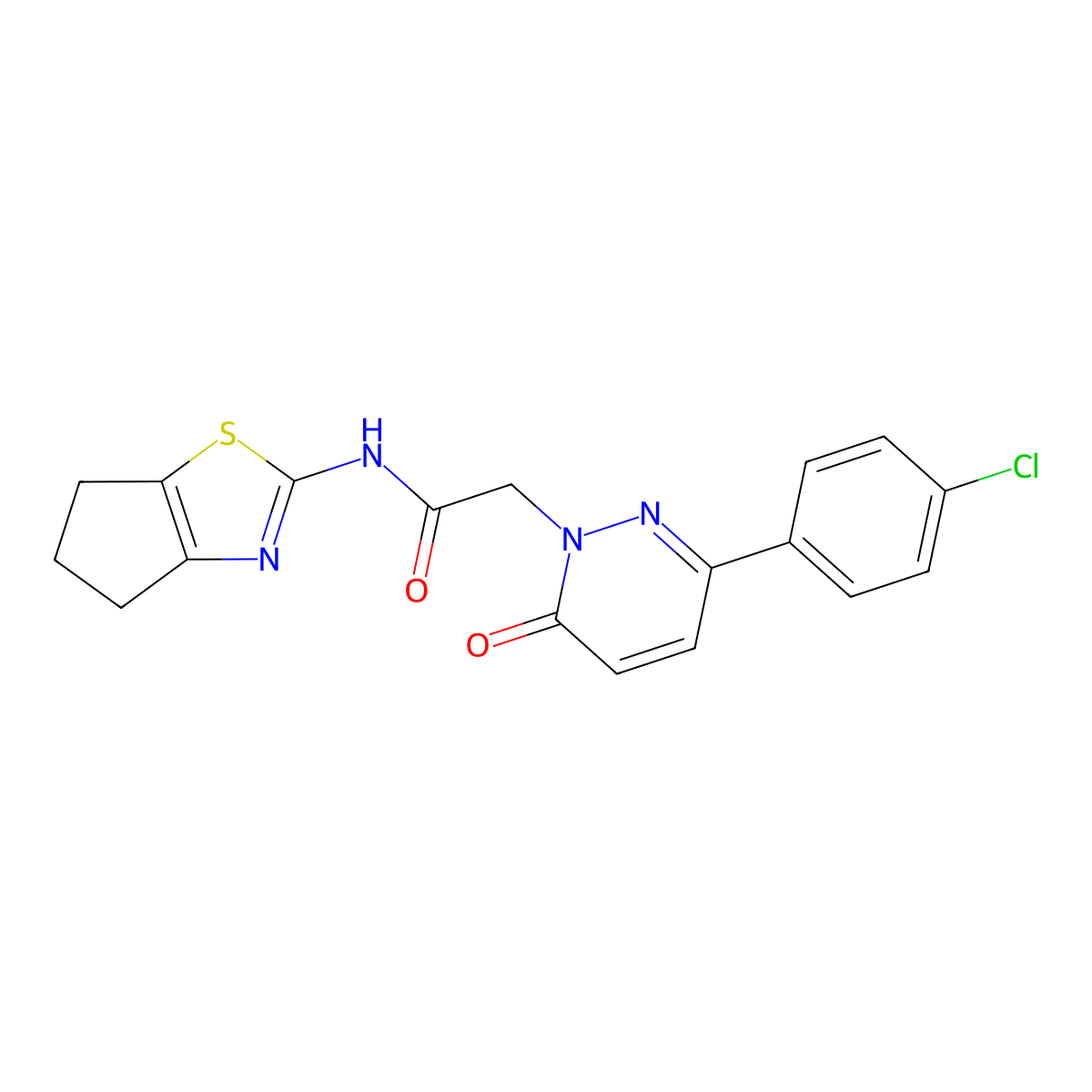 2-[3-(4-chlorophenyl)-6-oxopyridazin-1(6H)-yl]-N-[(2Z)-3,4,5,6-tetrahydro-2H-cyclopenta[d][1,3]thiazol-2-ylidene]acetamide molecular structure, CAS 1282124-01-9