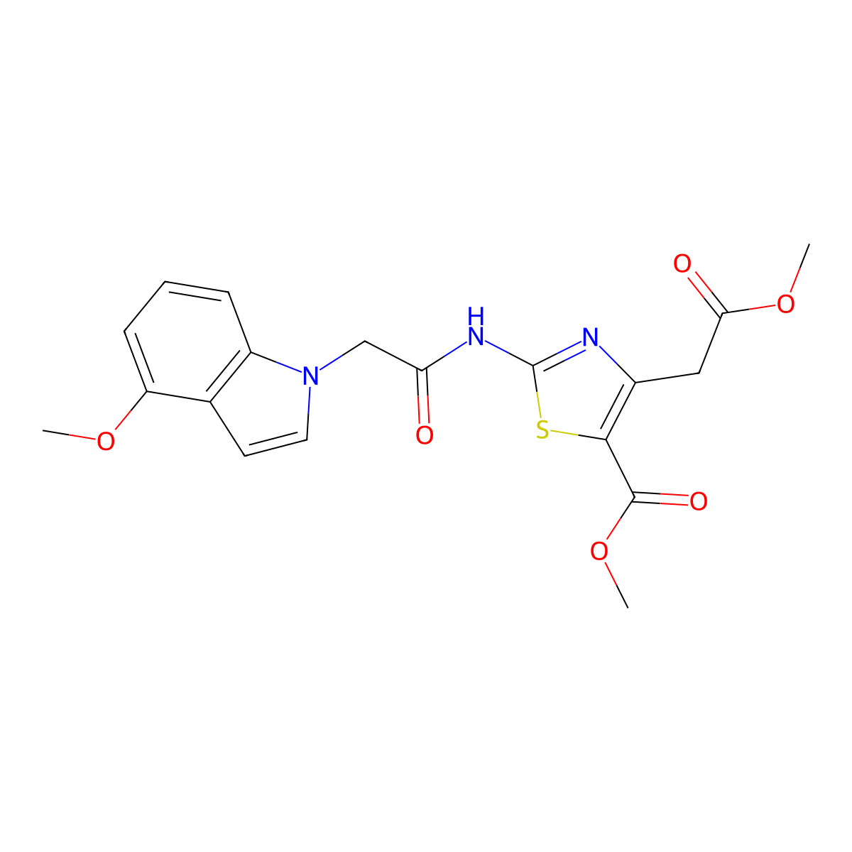 methyl 2-{[(4-methoxy-1H-indol-1-yl)acetyl]amino}-4-(2-methoxy-2-oxoethyl)-1,3-thiazole-5-carboxylate molecular structure, CAS 1282124-06-4
