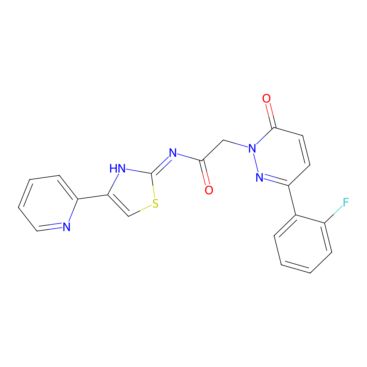 2-(3-(2-fluorophenyl)-6-oxopyridazin-1(6H)-yl)-N-(4-(pyridin-2-yl)thiazol-2-yl)acetamide molecular structure, CAS 1282124-13-3