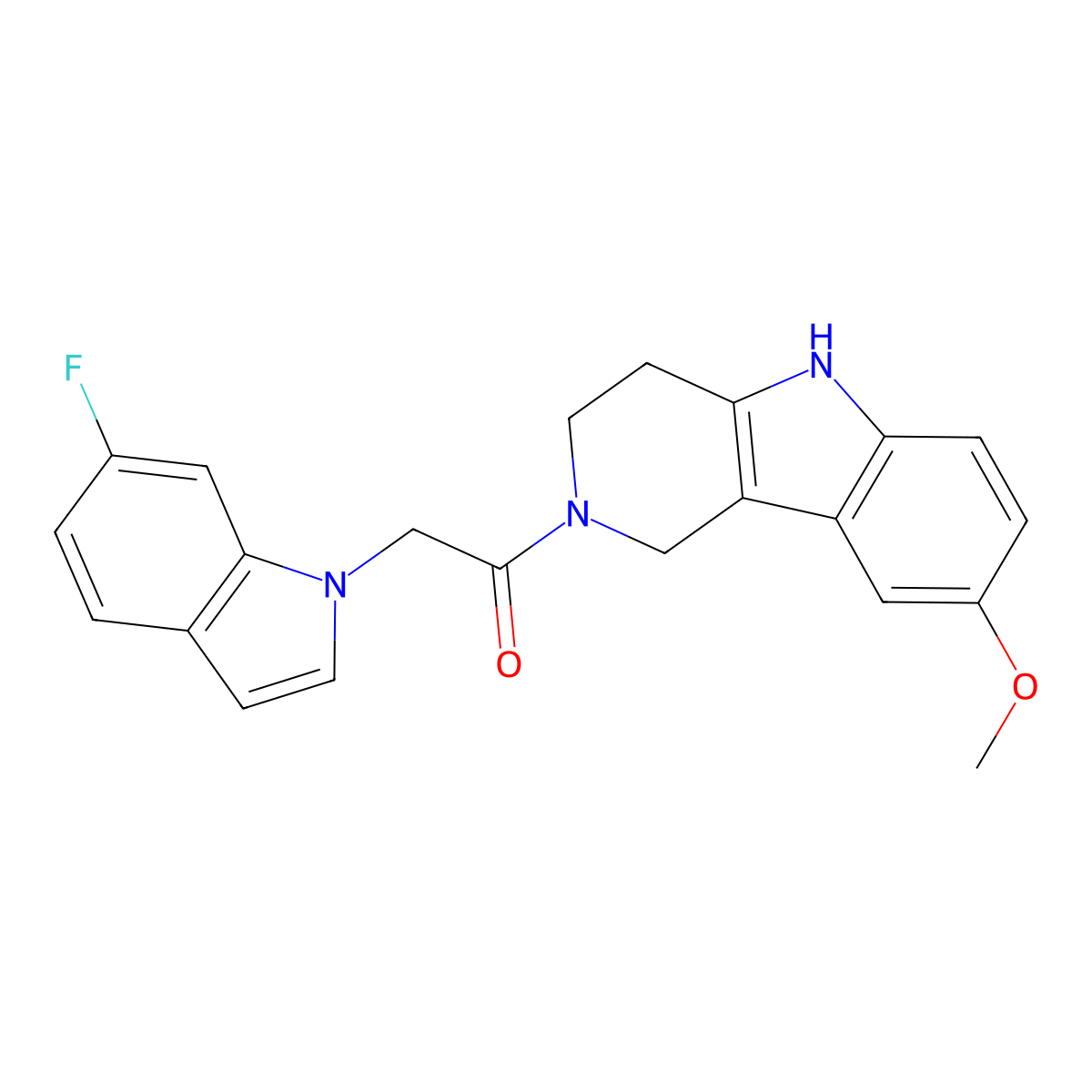 2-(6-fluoro-1H-indol-1-yl)-1-(8-methoxy-1,3,4,5-tetrahydro-2H-pyrido[4,3-b]indol-2-yl)ethanone molecular structure, CAS 1282124-31-5