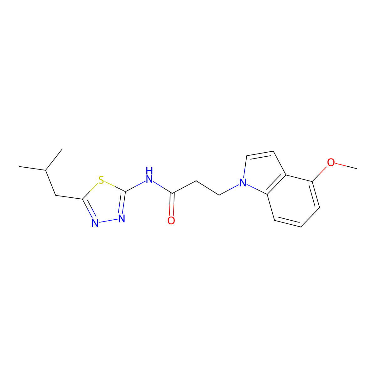 3-(4-methoxy-1H-indol-1-yl)-N-[(2Z)-5-(2-methylpropyl)-1,3,4-thiadiazol-2(3H)-ylidene]propanamide molecular structure, CAS 1282124-35-9