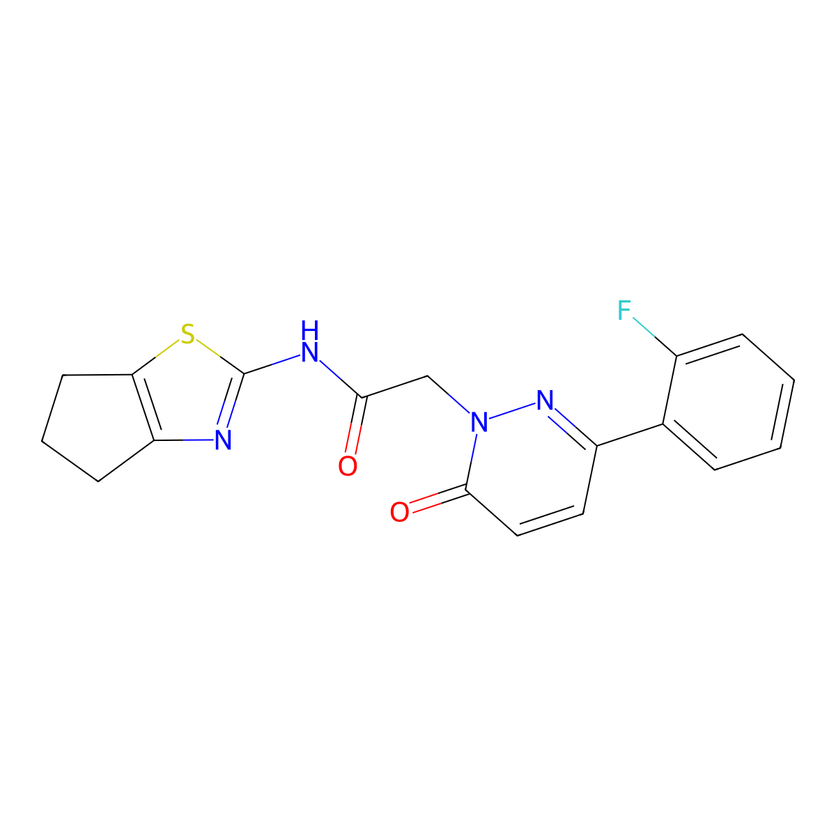 2-[3-(2-fluorophenyl)-6-oxopyridazin-1(6H)-yl]-N-[(2Z)-3,4,5,6-tetrahydro-2H-cyclopenta[d][1,3]thiazol-2-ylidene]acetamide molecular structure, CAS 1282124-71-3