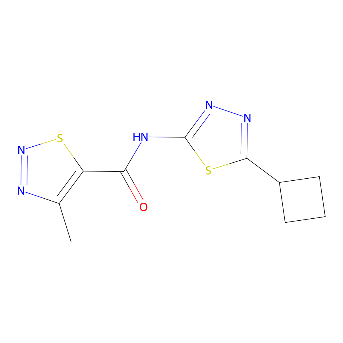 N-(5-cyclobutyl-1,3,4-thiadiazol-2-yl)-4-methyl-1,2,3-thiadiazole-5-carboxamide molecular structure, CAS 1282124-76-8