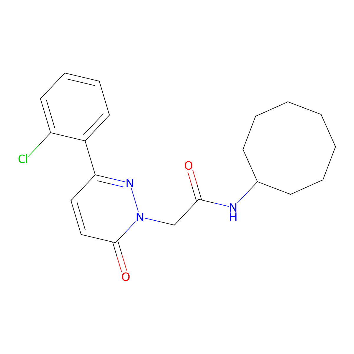 2-(3-(2-chlorophenyl)-6-oxopyridazin-1(6H)-yl)-N-cyclooctylacetamide molecular structure, CAS 1282124-78-0