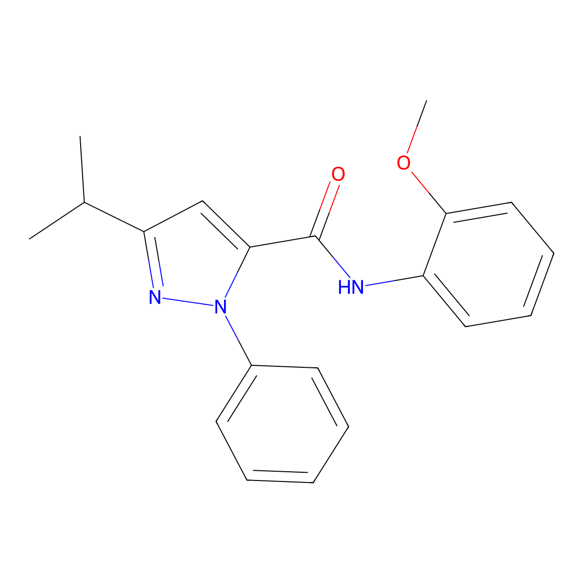N-(2-methoxyphenyl)-1-phenyl-3-(propan-2-yl)-1H-pyrazole-5-carboxamide molecular structure, CAS 1282124-83-7