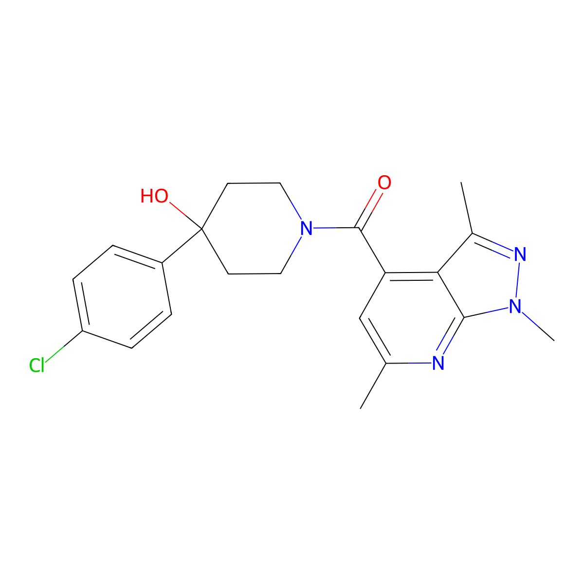 [4-(4-chlorophenyl)-4-hydroxypiperidino](1,3,6-trimethyl-1H-pyrazolo[3,4-b]pyridin-4-yl)methanone molecular structure, CAS 1282124-90-6
