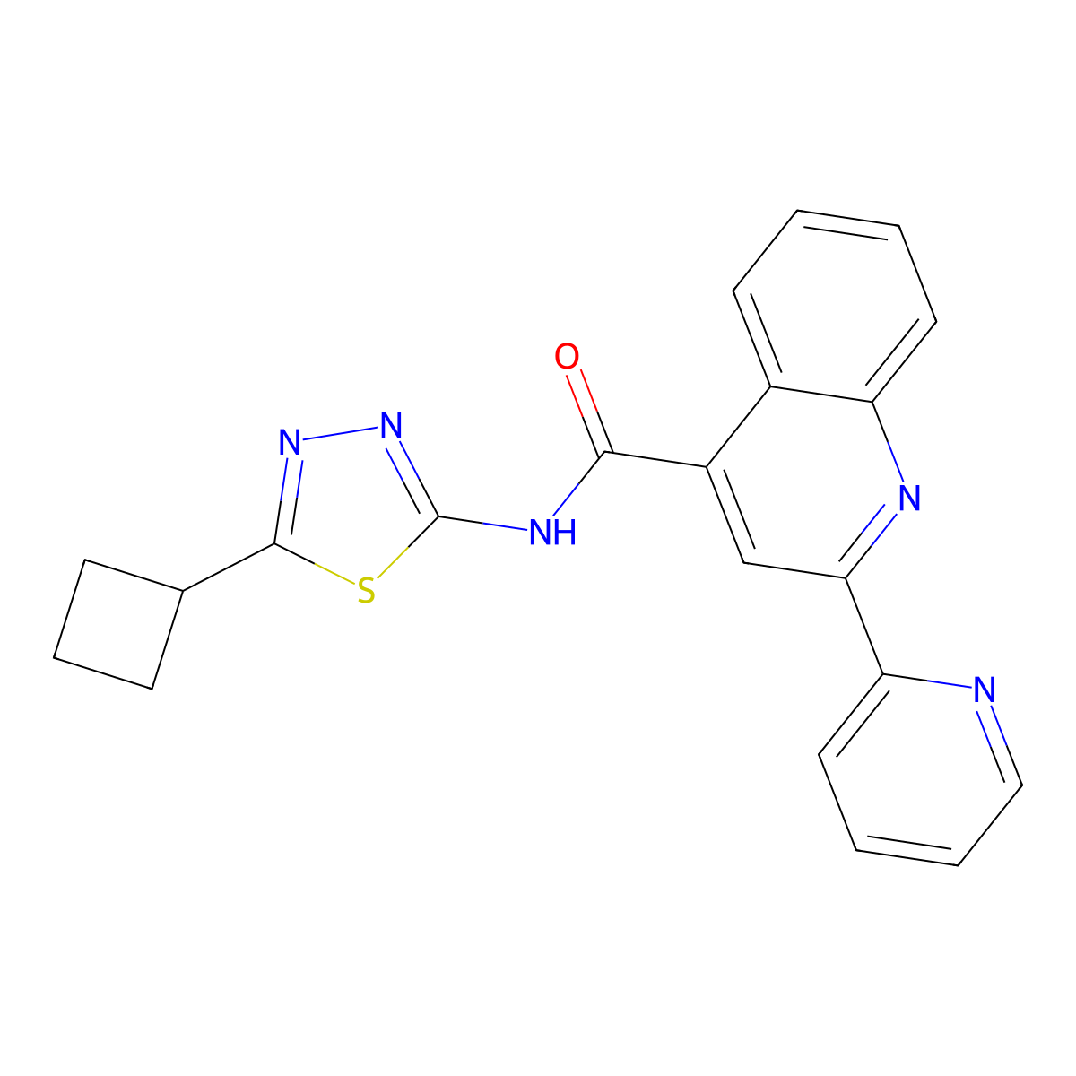 N-(5-cyclobutyl-1,3,4-thiadiazol-2-yl)-2-(pyridin-2-yl)quinoline-4-carboxamide molecular structure, CAS 1282124-91-7