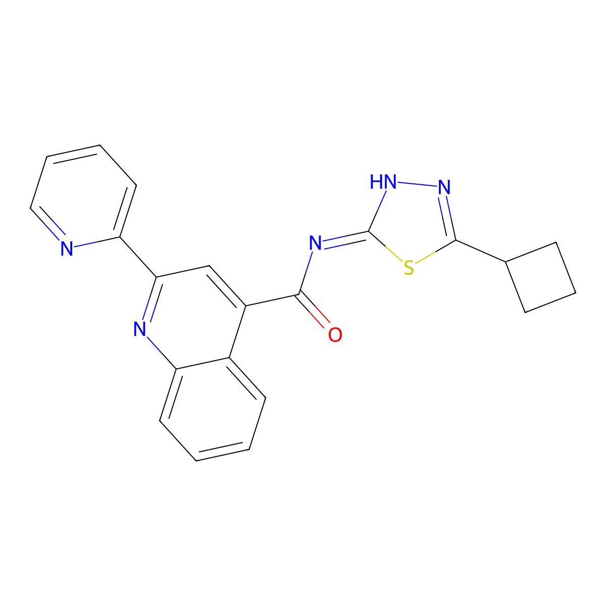 N-(5-cyclobutyl-1,3,4-thiadiazol-2-yl)-2-(pyridin-2-yl)quinoline-4-carboxamide molecular structure, CAS 1282124-91-7
