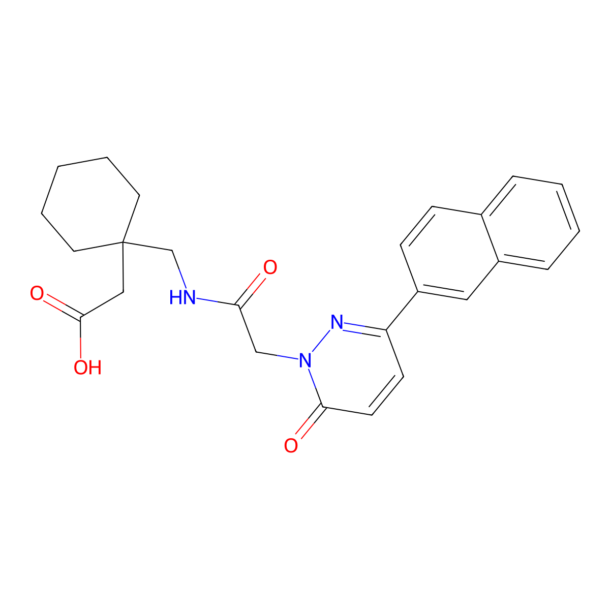 {1-[({[3-(naphthalen-2-yl)-6-oxopyridazin-1(6H)-yl]acetyl}amino)methyl]cyclohexyl}acetic acid molecular structure, CAS 1282125-00-1