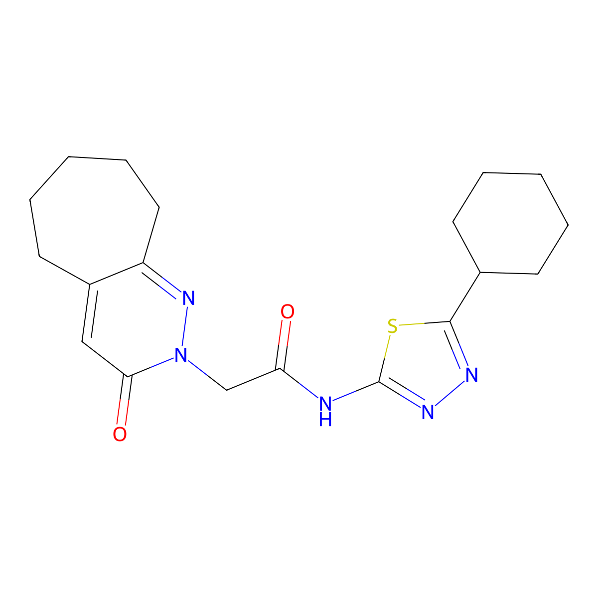 N-(5-cyclohexyl-1,3,4-thiadiazol-2-yl)-2-(3-oxo-3,5,6,7,8,9-hexahydro-2H-cyclohepta[c]pyridazin-2-yl)acetamide molecular structure, CAS 1282125-18-1