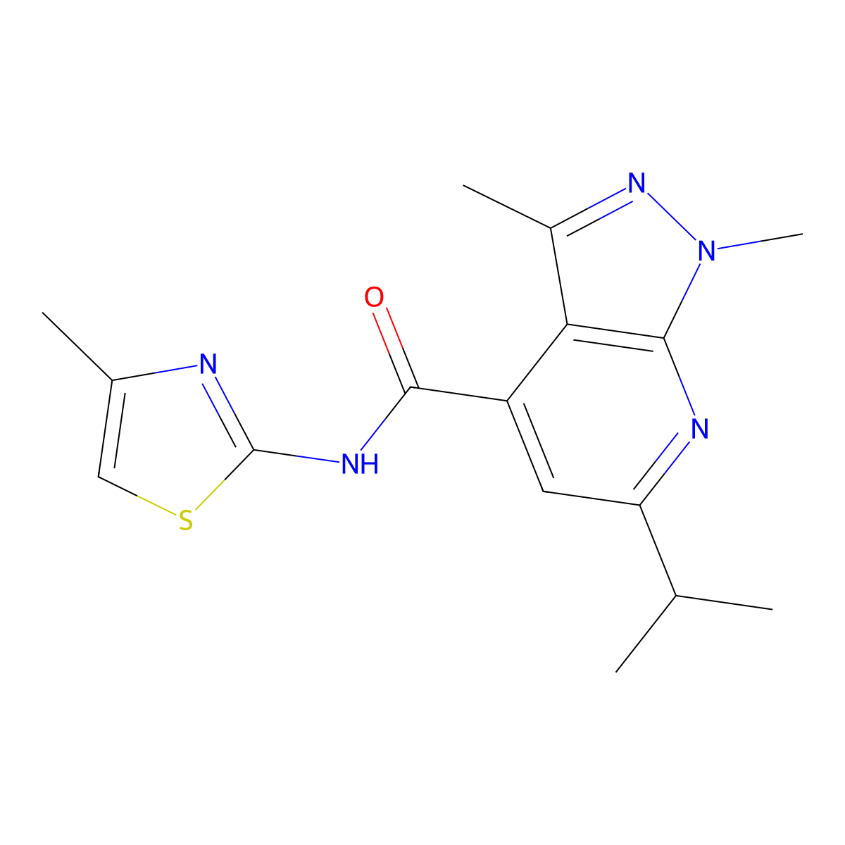 1,3-dimethyl-N-[(2Z)-4-methyl-1,3-thiazol-2(3H)-ylidene]-6-(propan-2-yl)-1H-pyrazolo[3,4-b]pyridine-4-carboxamide molecular structure, CAS 1282125-79-4