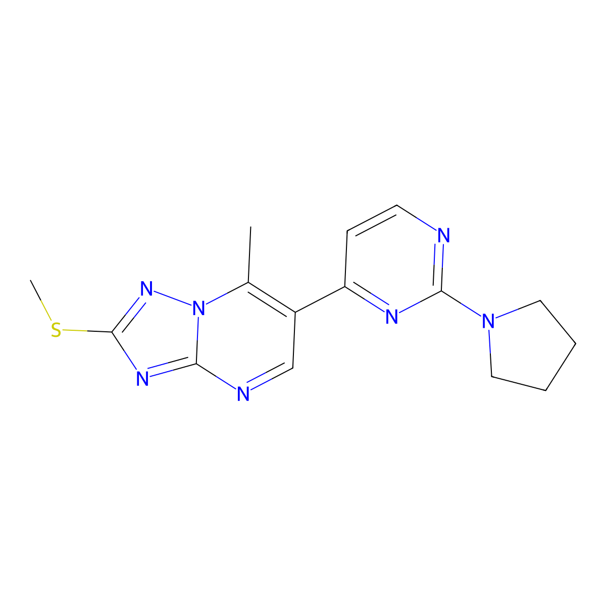 7-Methyl-2-(methylsulfanyl)-6-[2-(pyrrolidin-1-yl)pyrimidin-4-yl][1,2,4]triazolo[1,5-a]pyrimidine molecular structure, CAS 1282125-90-9