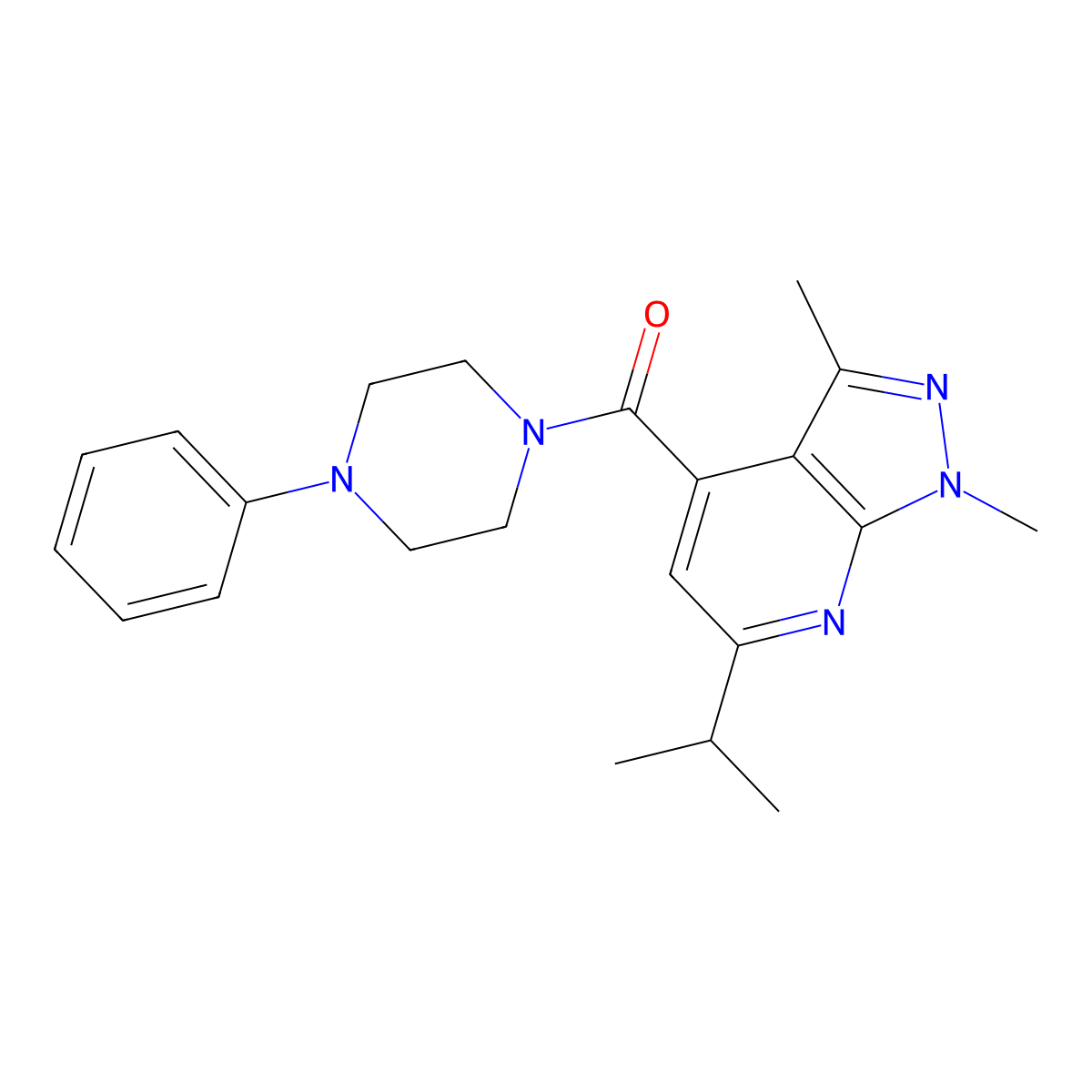 (6-isopropyl-1,3-dimethyl-1H-pyrazolo[3,4-b]pyridin-4-yl)(4-phenylpiperazino)methanone molecular structure, CAS 1282126-06-0