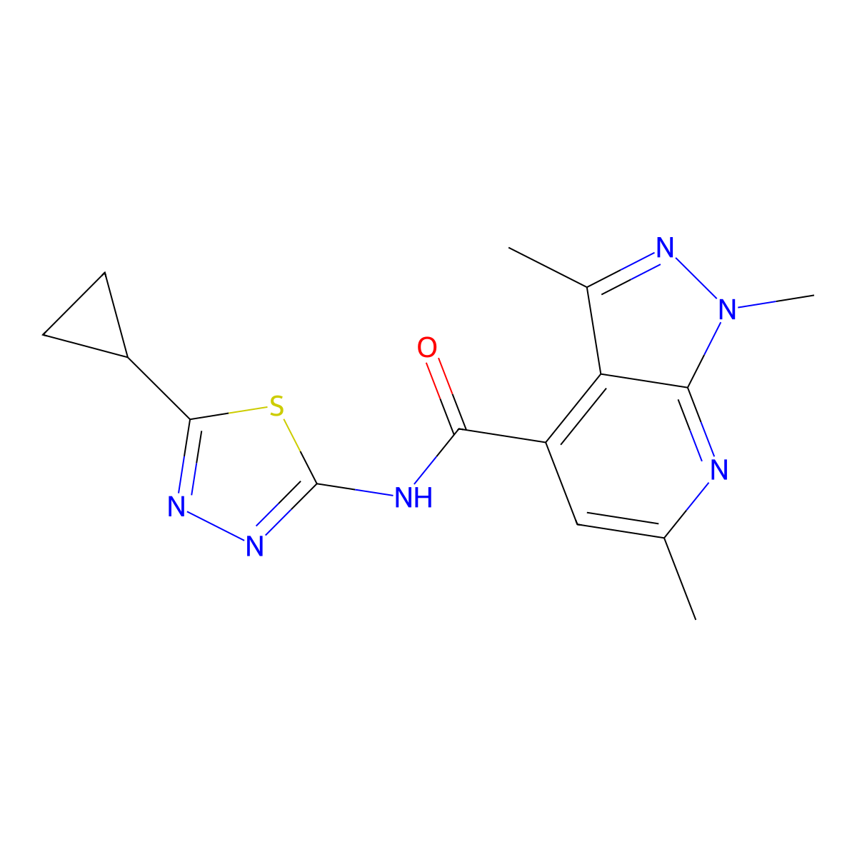 N-(5-cyclopropyl-1,3,4-thiadiazol-2-yl)-1,3,6-trimethyl-1H-pyrazolo[3,4-b]pyridine-4-carboxamide molecular structure, CAS 1282126-10-6