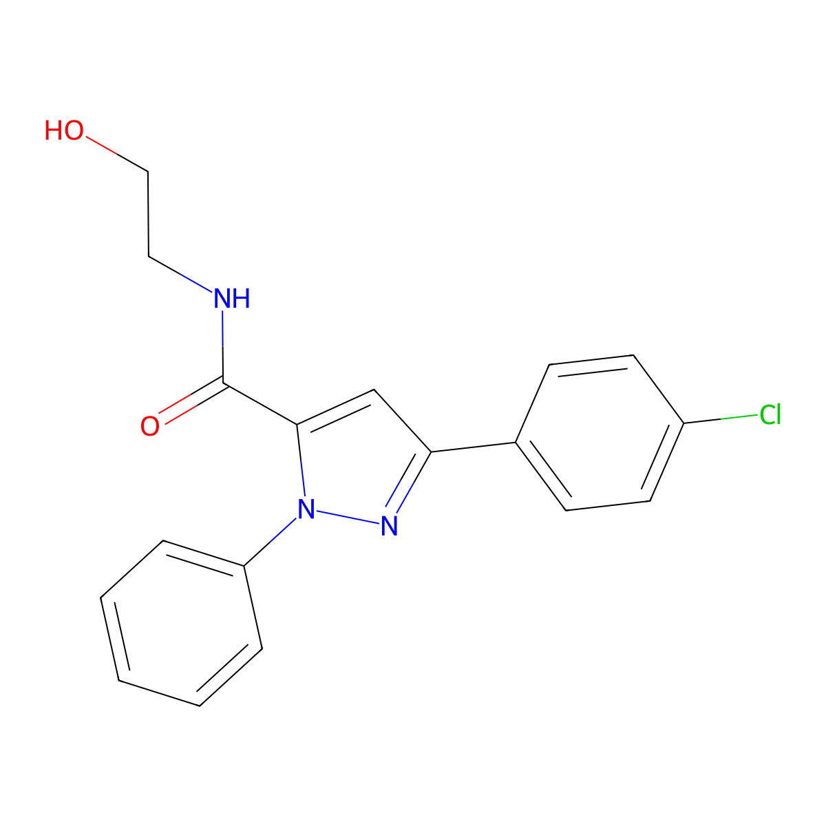 3-(4-chlorophenyl)-N-(2-hydroxyethyl)-1-phenyl-1H-pyrazole-5-carboxamide molecular structure, CAS 1282126-30-0