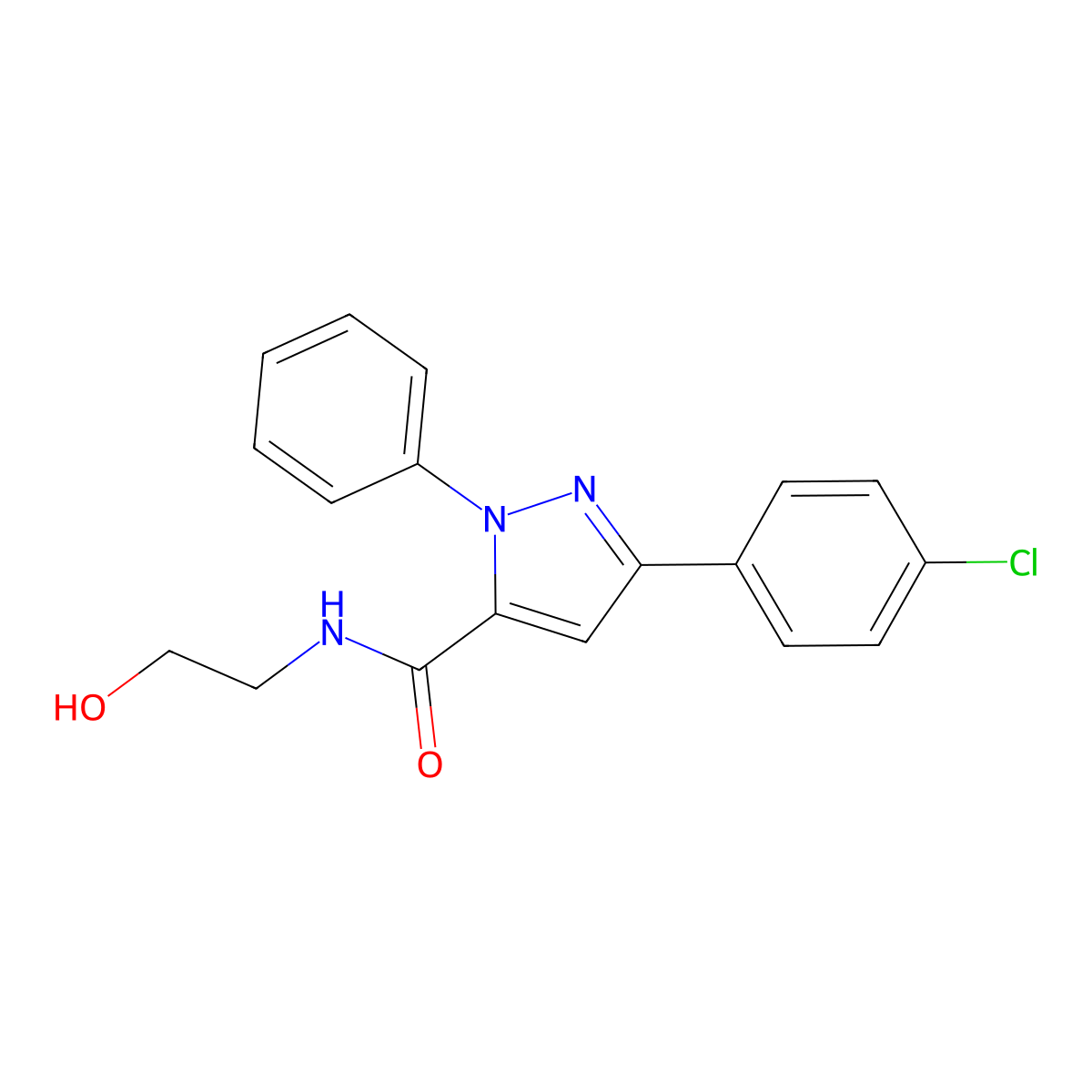 3-(4-chlorophenyl)-N-(2-hydroxyethyl)-1-phenyl-1H-pyrazole-5-carboxamide molecular structure, CAS 1282126-30-0