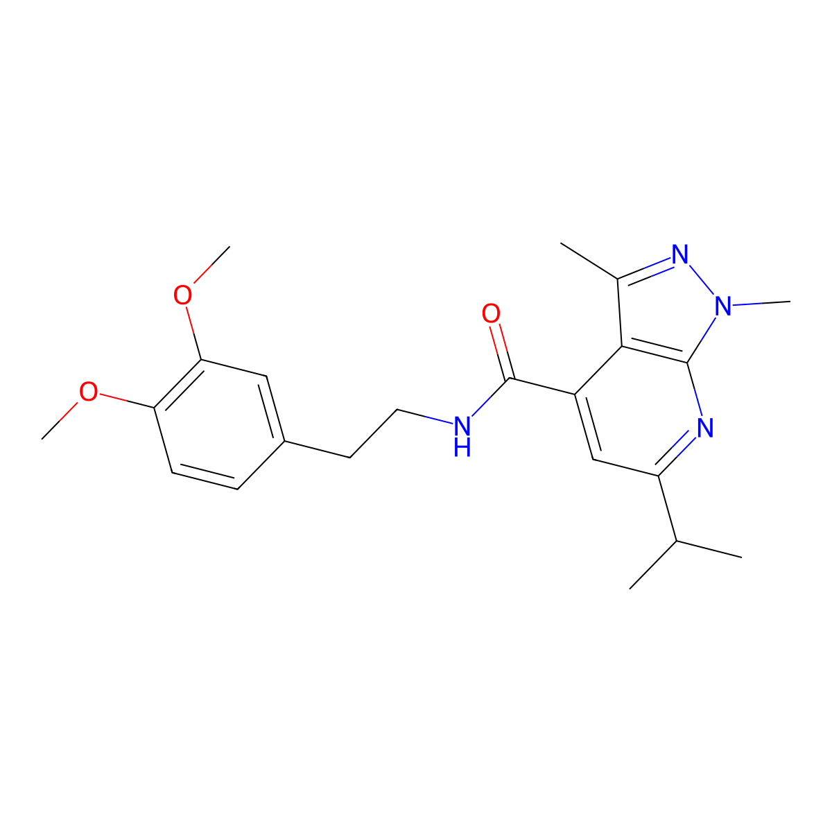 N~4~-(3,4-dimethoxyphenethyl)-6-isopropyl-1,3-dimethyl-1H-pyrazolo[3,4-b]pyridine-4-carboxamide molecular structure, CAS 1282126-34-4