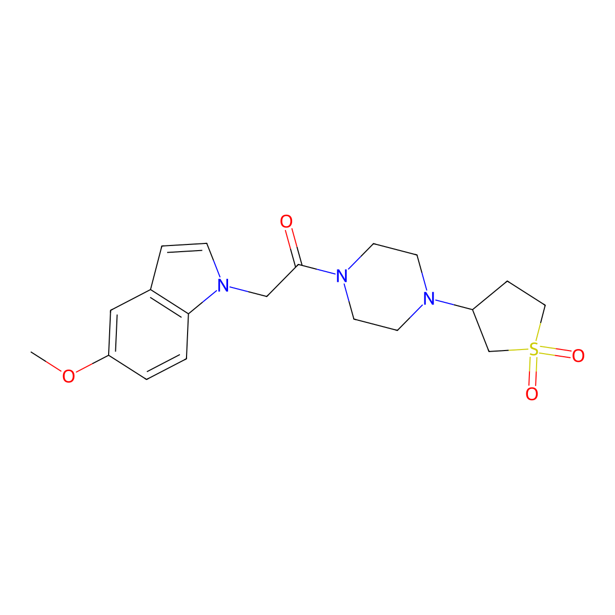 1-(4-(1,1-dioxidotetrahydrothiophen-3-yl)piperazin-1-yl)-2-(5-methoxy-1H-indol-1-yl)ethanone molecular structure, CAS 1282126-46-8