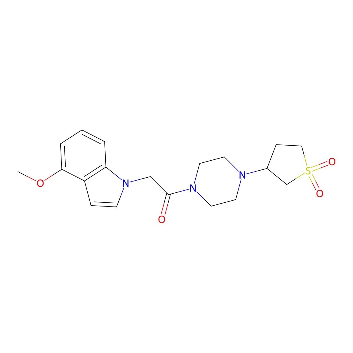 1-(4-(1,1-dioxidotetrahydrothiophen-3-yl)piperazin-1-yl)-2-(4-methoxy-1H-indol-1-yl)ethanone molecular structure, CAS 1282126-68-4