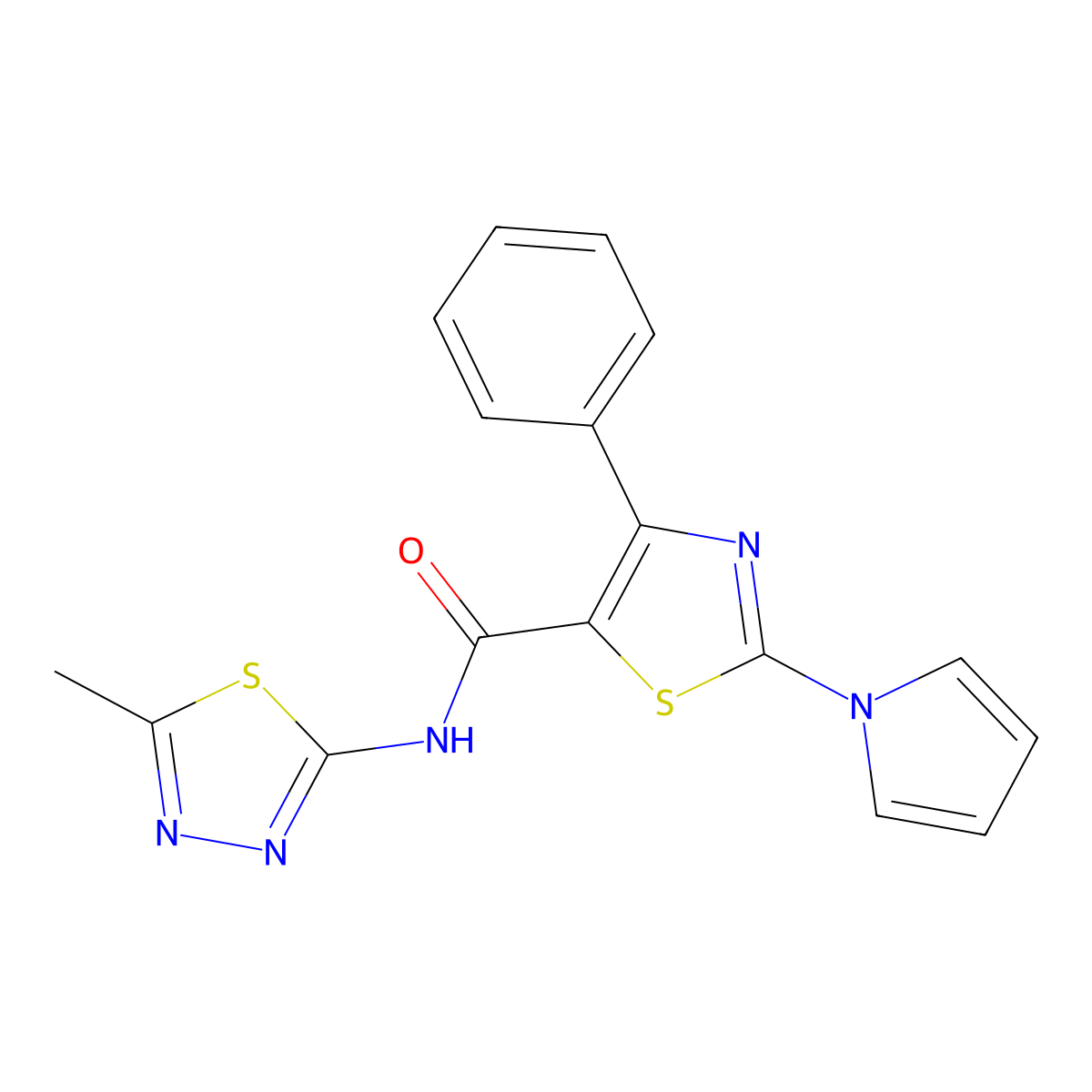 N-[(2Z)-5-methyl-1,3,4-thiadiazol-2(3H)-ylidene]-4-phenyl-2-(1H-pyrrol-1-yl)-1,3-thiazole-5-carboxamide molecular structure, CAS 1282126-75-3