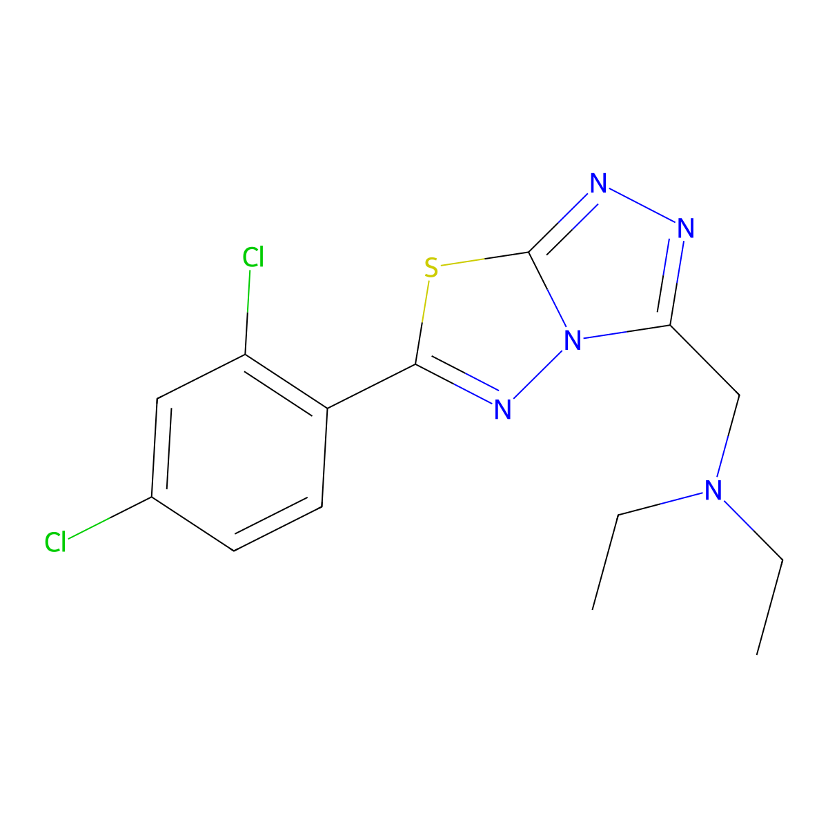 N-{[6-(2,4-dichlorophenyl)[1,2,4]triazolo[3,4-b][1,3,4]thiadiazol-3-yl]methyl}-N-ethylethanamine molecular structure, CAS 1282126-77-5