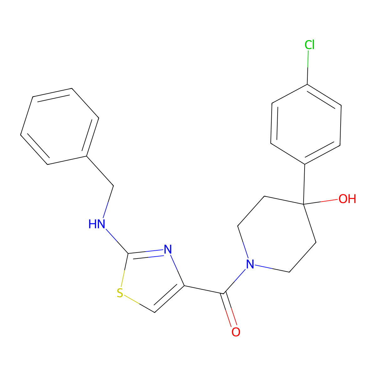 [2-(Benzylamino)-1,3-thiazol-4-yl][4-(4-chlorophenyl)-4-hydroxypiperidin-1-yl]methanone molecular structure, CAS 1282126-90-2