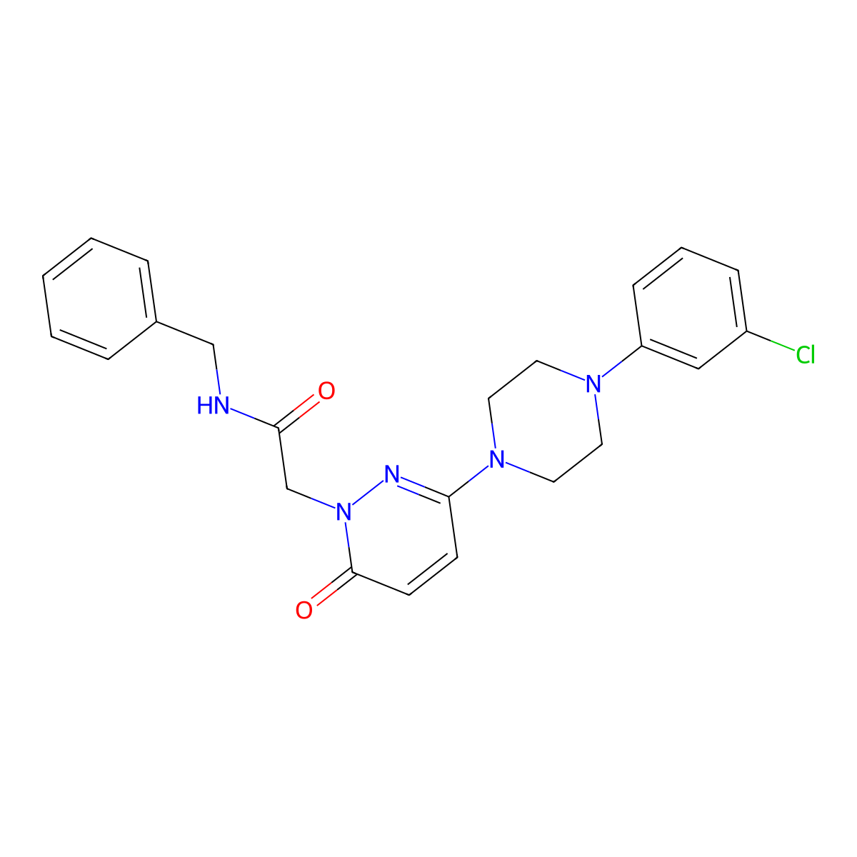 N-benzyl-2-{3-[4-(3-chlorophenyl)piperazin-1-yl]-6-oxopyridazin-1(6H)-yl}acetamide molecular structure, CAS 1282126-93-5