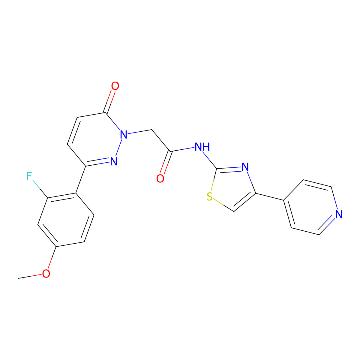 2-[3-(2-fluoro-4-methoxyphenyl)-6-oxopyridazin-1(6H)-yl]-N-[(2Z)-4-(pyridin-4-yl)-1,3-thiazol-2(3H)-ylidene]acetamide molecular structure, CAS 1282126-94-6