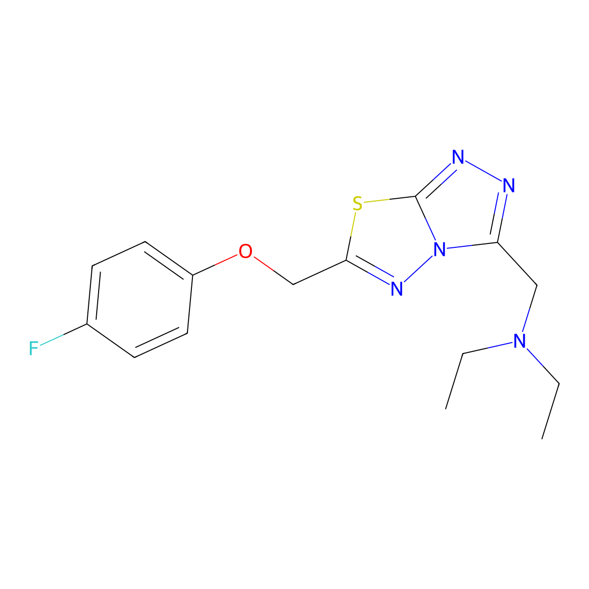 N-ethyl-N-({6-[(4-fluorophenoxy)methyl][1,2,4]triazolo[3,4-b][1,3,4]thiadiazol-3-yl}methyl)ethanamine molecular structure, CAS 1282127-00-7