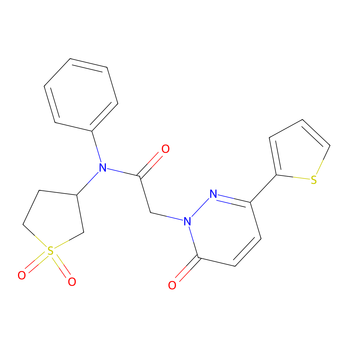 N-(1,1-dioxidotetrahydrothiophen-3-yl)-2-(6-oxo-3-(thiophen-2-yl)pyridazin-1(6H)-yl)-N-phenylacetamide molecular structure, CAS 1282127-15-4