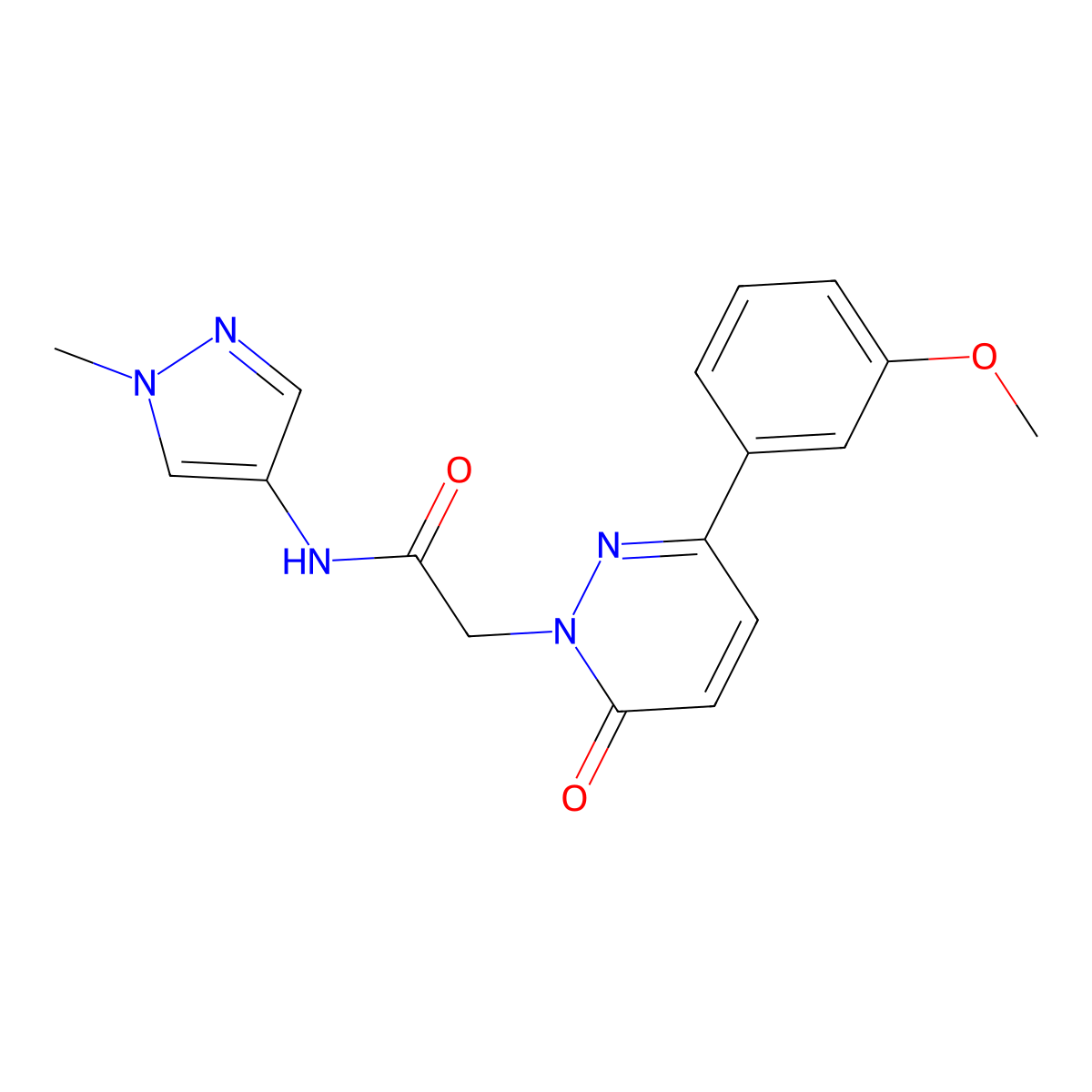 2-[3-(3-methoxyphenyl)-6-oxopyridazin-1(6H)-yl]-N-(1-methyl-1H-pyrazol-4-yl)acetamide molecular structure, CAS 1282127-20-1