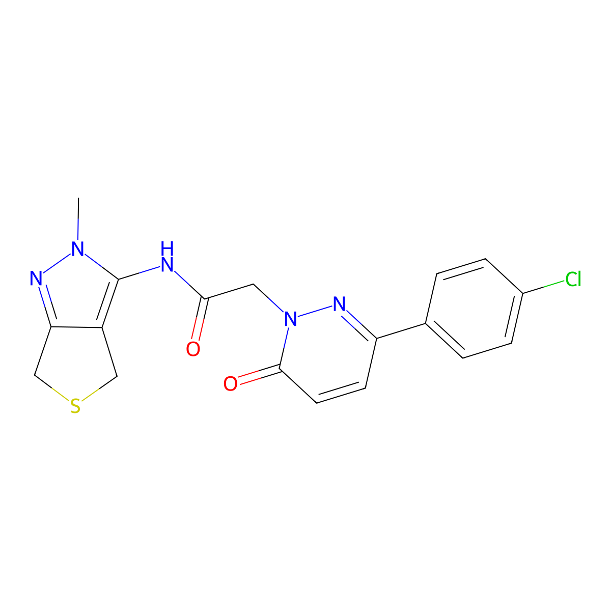 2-[3-(4-chlorophenyl)-6-oxopyridazin-1(6H)-yl]-N-(2-methyl-2,6-dihydro-4H-thieno[3,4-c]pyrazol-3-yl)acetamide molecular structure, CAS 1282127-29-0