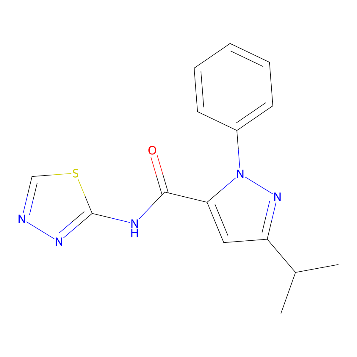 1-phenyl-3-(propan-2-yl)-N-[(2Z)-1,3,4-thiadiazol-2(3H)-ylidene]-1H-pyrazole-5-carboxamide molecular structure, CAS 1282127-33-6