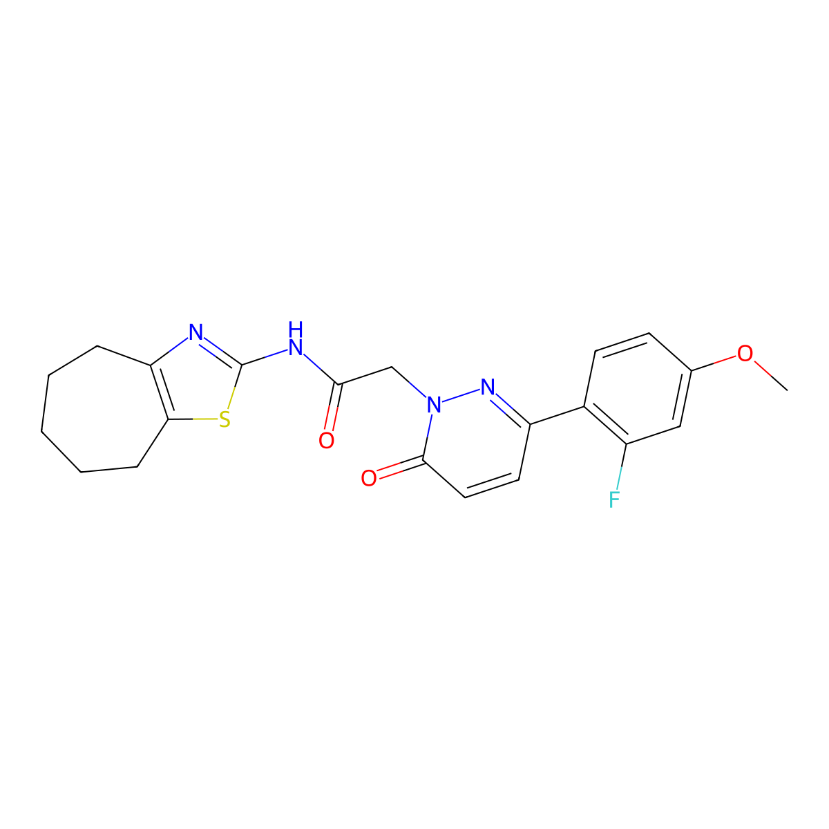 2-[3-(2-fluoro-4-methoxyphenyl)-6-oxopyridazin-1(6H)-yl]-N-[(2Z)-3,4,5,6,7,8-hexahydro-2H-cyclohepta[d][1,3]thiazol-2-ylidene]acetamide molecular structure, CAS 1282127-41-6