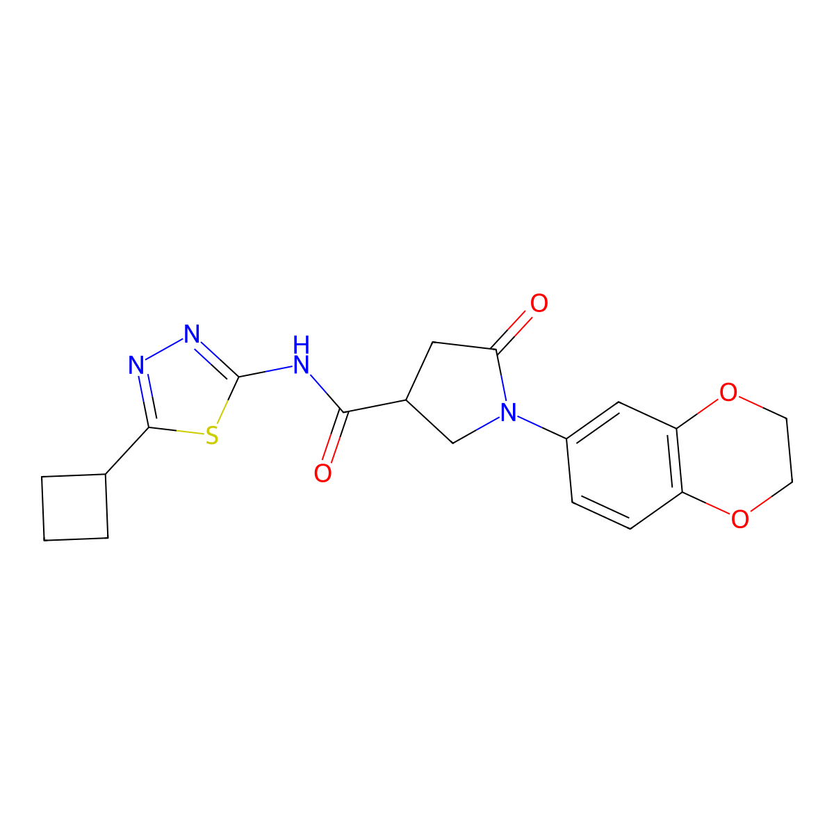 N-[(2Z)-5-cyclobutyl-1,3,4-thiadiazol-2(3H)-ylidene]-1-(2,3-dihydro-1,4-benzodioxin-6-yl)-5-oxopyrrolidine-3-carboxamide molecular structure, CAS 1282127-50-7