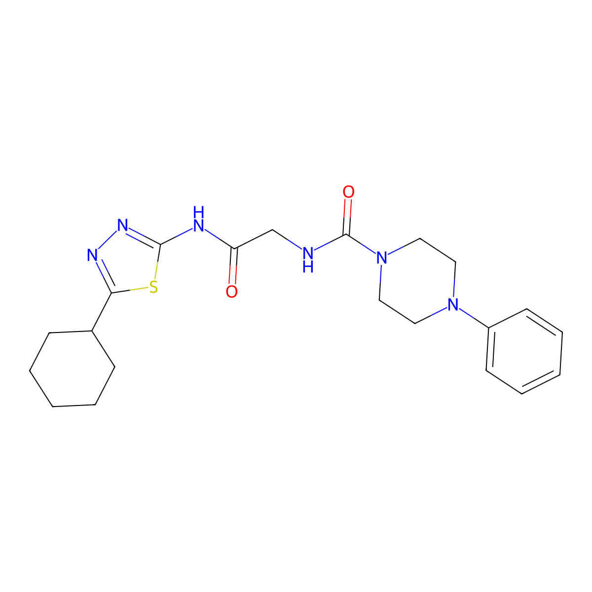 N-(2-{[(2Z)-5-cyclohexyl-1,3,4-thiadiazol-2(3H)-ylidene]amino}-2-oxoethyl)-4-phenylpiperazine-1-carboxamide molecular structure, CAS 1282127-73-4