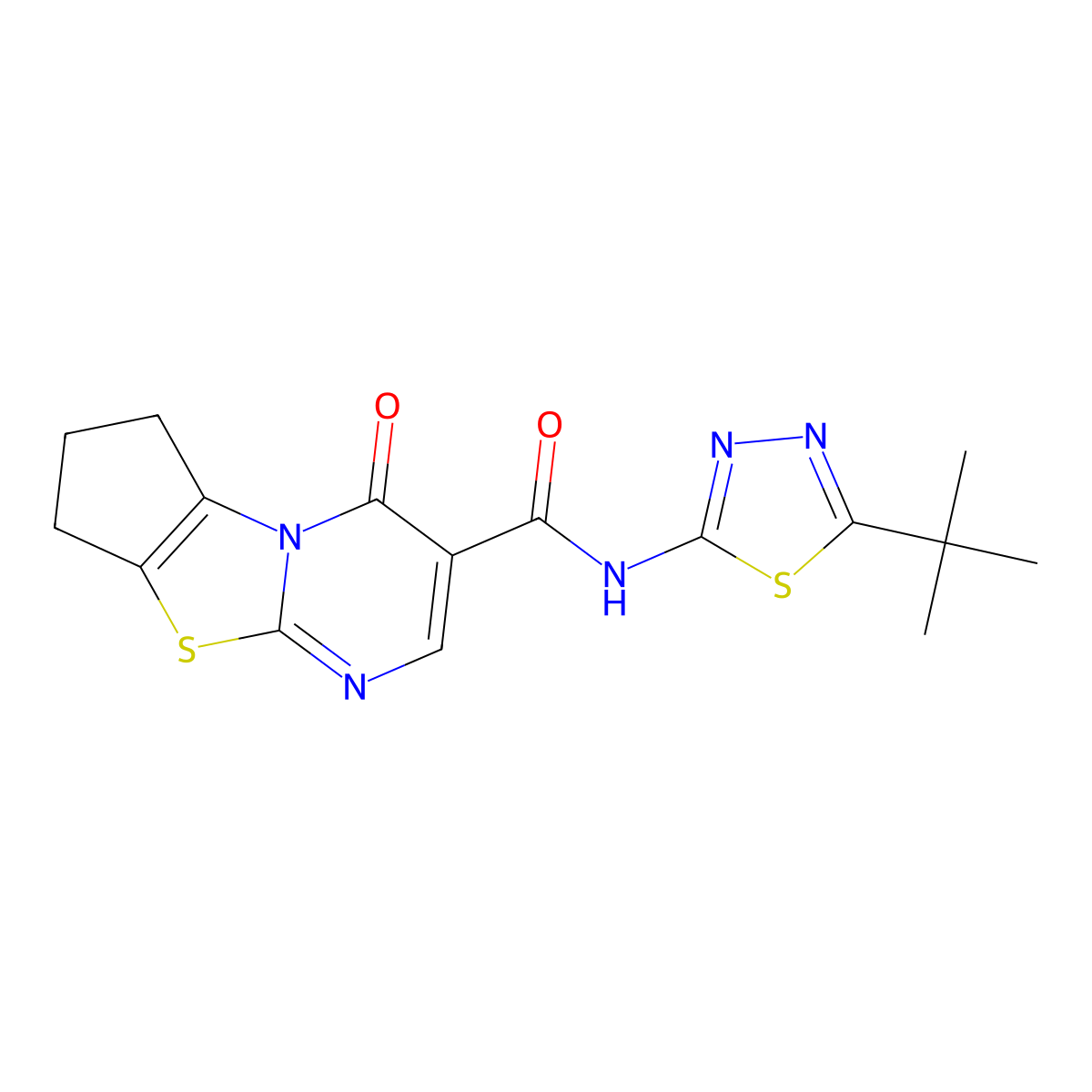 N-(5-(tert-butyl)-1,3,4-thiadiazol-2-yl)-4-oxo-4,6,7,8-tetrahydrocyclopenta[4,5]thiazolo[3,2-a]pyrimidine-3-carboxamide molecular structure, CAS 1282127-76-7