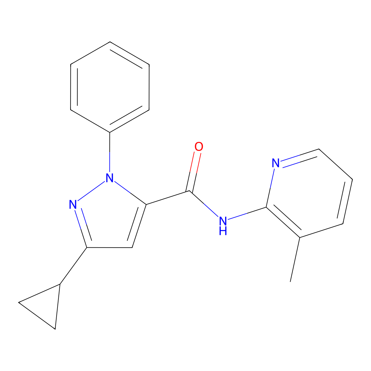 3-cyclopropyl-N-(3-methylpyridin-2-yl)-1-phenyl-1H-pyrazole-5-carboxamide molecular structure, CAS 1282127-84-7