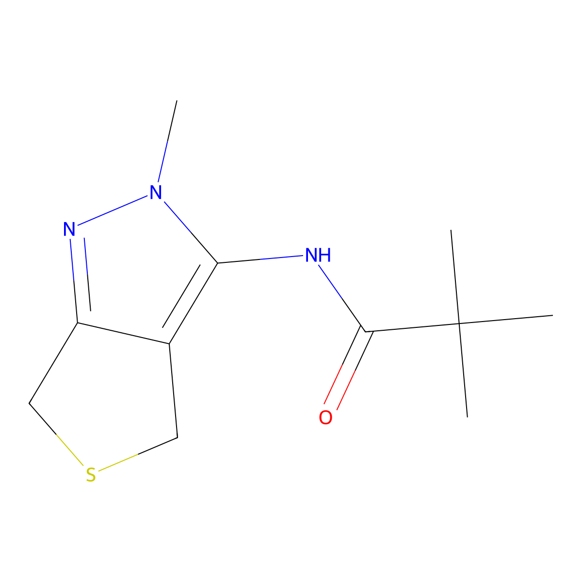 2,2-dimethyl-N-(2-methyl-2,6-dihydro-4H-thieno[3,4-c]pyrazol-3-yl)propanamide molecular structure, CAS 1282127-92-7