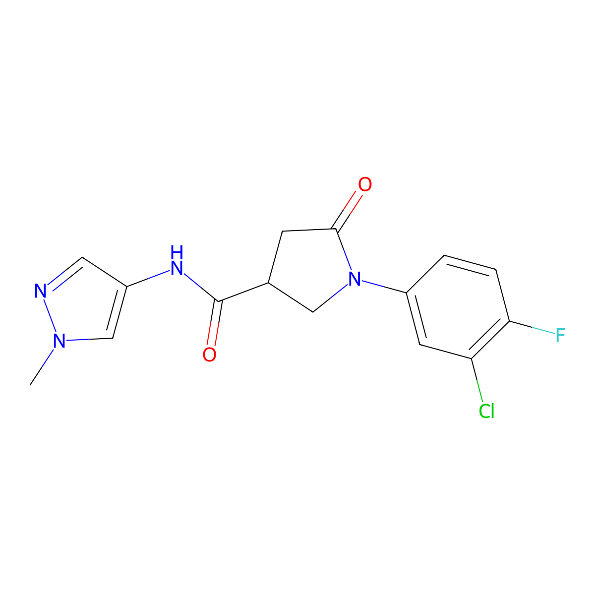 1-(3-chloro-4-fluorophenyl)-N-(1-methyl-1H-pyrazol-4-yl)-5-oxopyrrolidine-3-carboxamide molecular structure, CAS 1282128-08-8