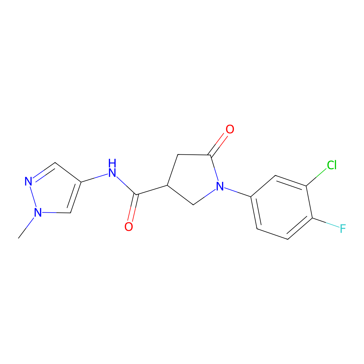 1-(3-chloro-4-fluorophenyl)-N-(1-methyl-1H-pyrazol-4-yl)-5-oxopyrrolidine-3-carboxamide molecular structure, CAS 1282128-08-8