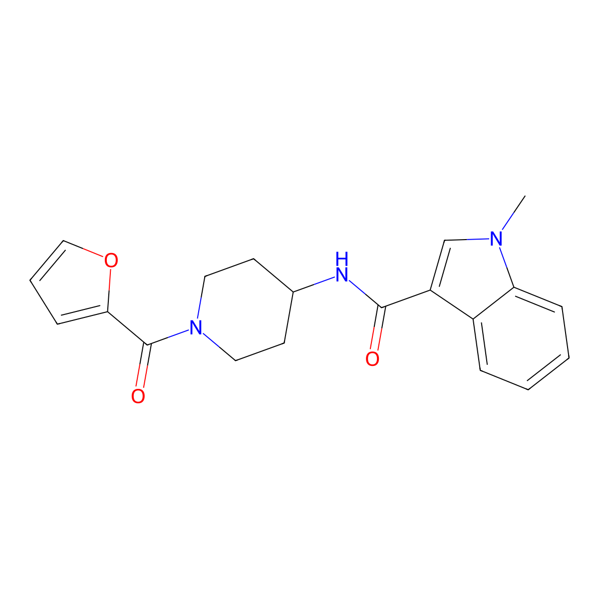 N-[1-(furan-2-ylcarbonyl)piperidin-4-yl]-1-methyl-1H-indole-3-carboxamide molecular structure, CAS 1282128-13-5