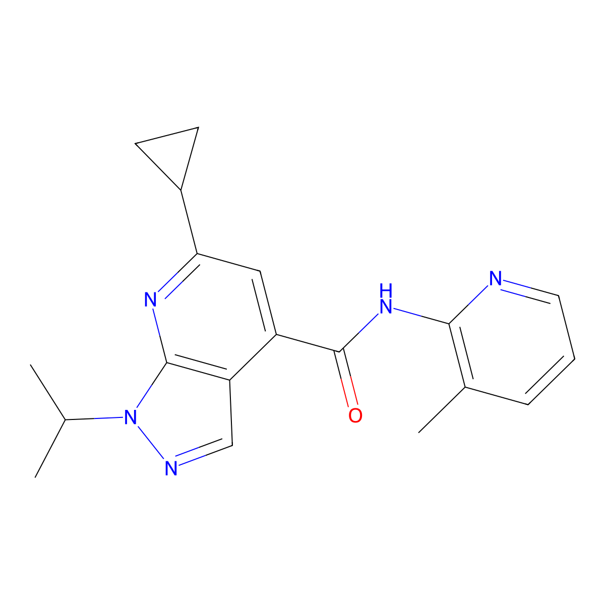 6-cyclopropyl-N-(3-methylpyridin-2-yl)-1-(propan-2-yl)-1H-pyrazolo[3,4-b]pyridine-4-carboxamide molecular structure, CAS 1282128-19-1