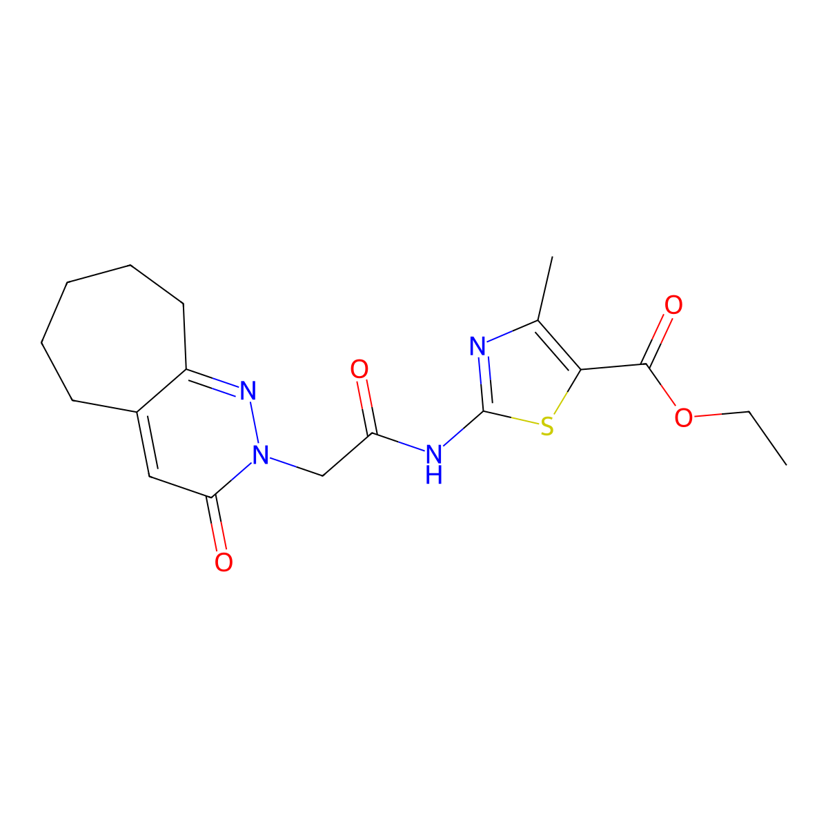 ethyl 4-methyl-2-{[(3-oxo-3,5,6,7,8,9-hexahydro-2H-cyclohepta[c]pyridazin-2-yl)acetyl]amino}-1,3-thiazole-5-carboxylate molecular structure, CAS 1282128-26-0
