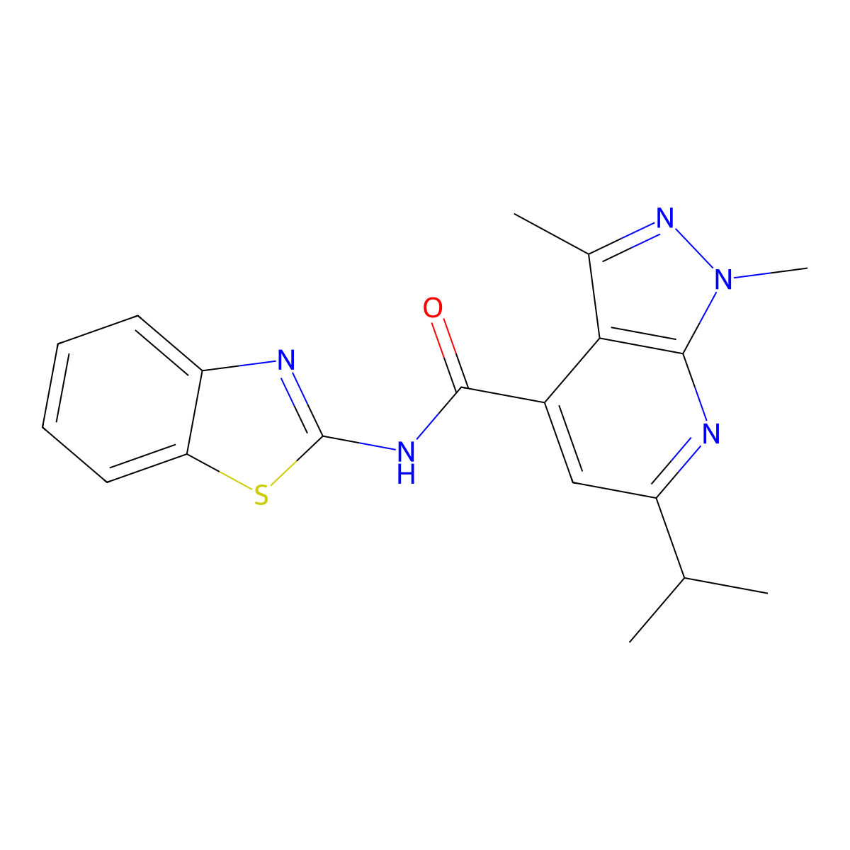 N-[(2Z)-1,3-benzothiazol-2(3H)-ylidene]-1,3-dimethyl-6-(propan-2-yl)-1H-pyrazolo[3,4-b]pyridine-4-carboxamide molecular structure, CAS 1282128-31-7