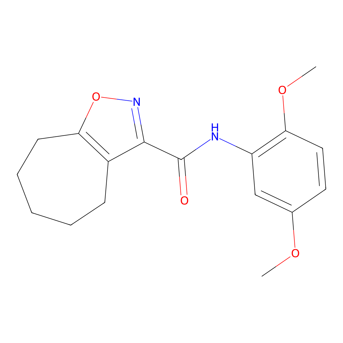 N-(2,5-dimethoxyphenyl)-5,6,7,8-tetrahydro-4H-cyclohepta[d][1,2]oxazole-3-carboxamide molecular structure, CAS 1282128-65-7