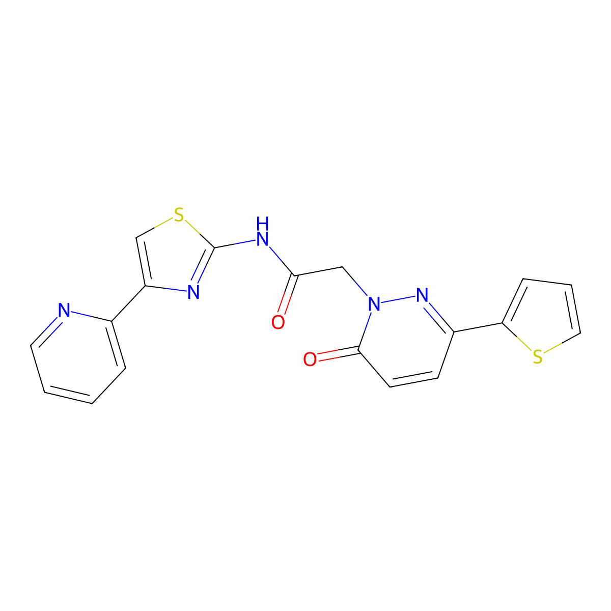 2-[6-oxo-3-(thiophen-2-yl)pyridazin-1(6H)-yl]-N-[(2Z)-4-(pyridin-2-yl)-1,3-thiazol-2(3H)-ylidene]acetamide molecular structure, CAS 1282128-73-7
