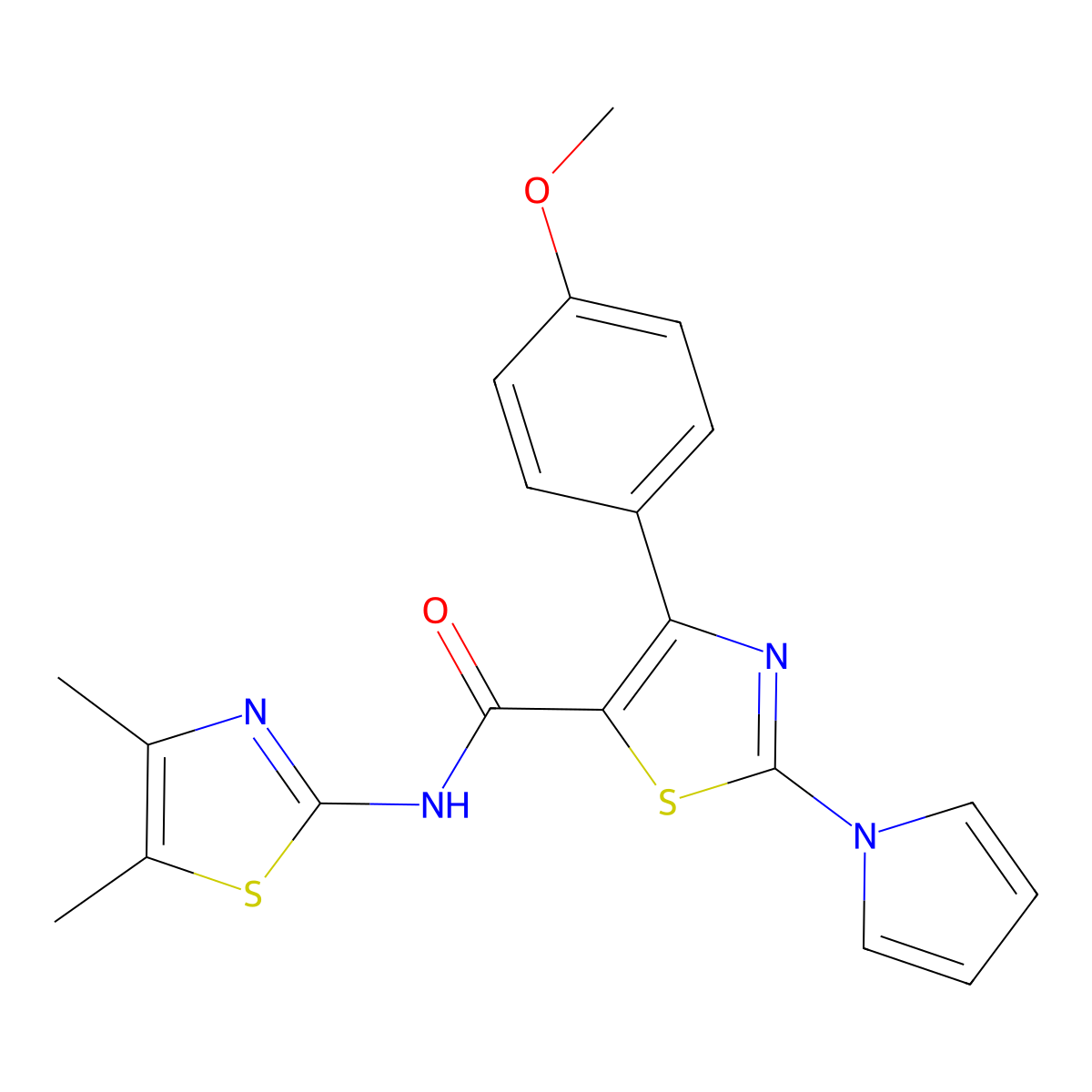 N-[(2E)-4,5-dimethyl-1,3-thiazol-2(3H)-ylidene]-4-(4-methoxyphenyl)-2-(1H-pyrrol-1-yl)-1,3-thiazole-5-carboxamide molecular structure, CAS 1282128-92-0