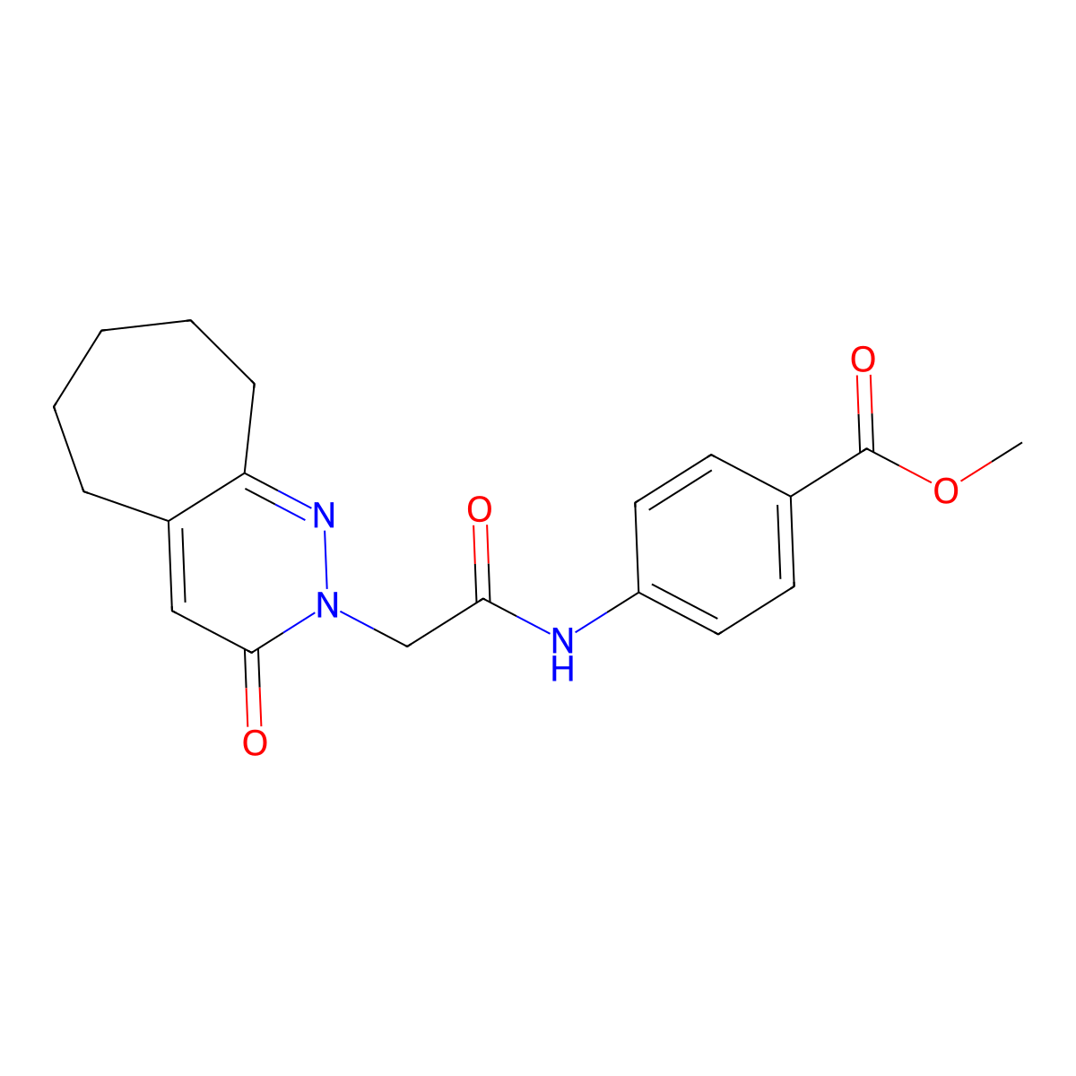 methyl 4-{[(3-oxo-3,5,6,7,8,9-hexahydro-2H-cyclohepta[c]pyridazin-2-yl)acetyl]amino}benzoate molecular structure, CAS 1282129-09-2